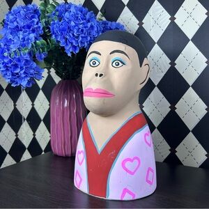 Large 16 Inch Expressive Folk Art Bust Papier Mâché Sculpture Hand Painted